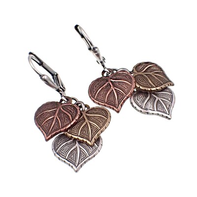 Antiqued Metal Leaf Lever Back Dangle Earrings, Handmade with Copper, Bronze Brass, and Silver - image2